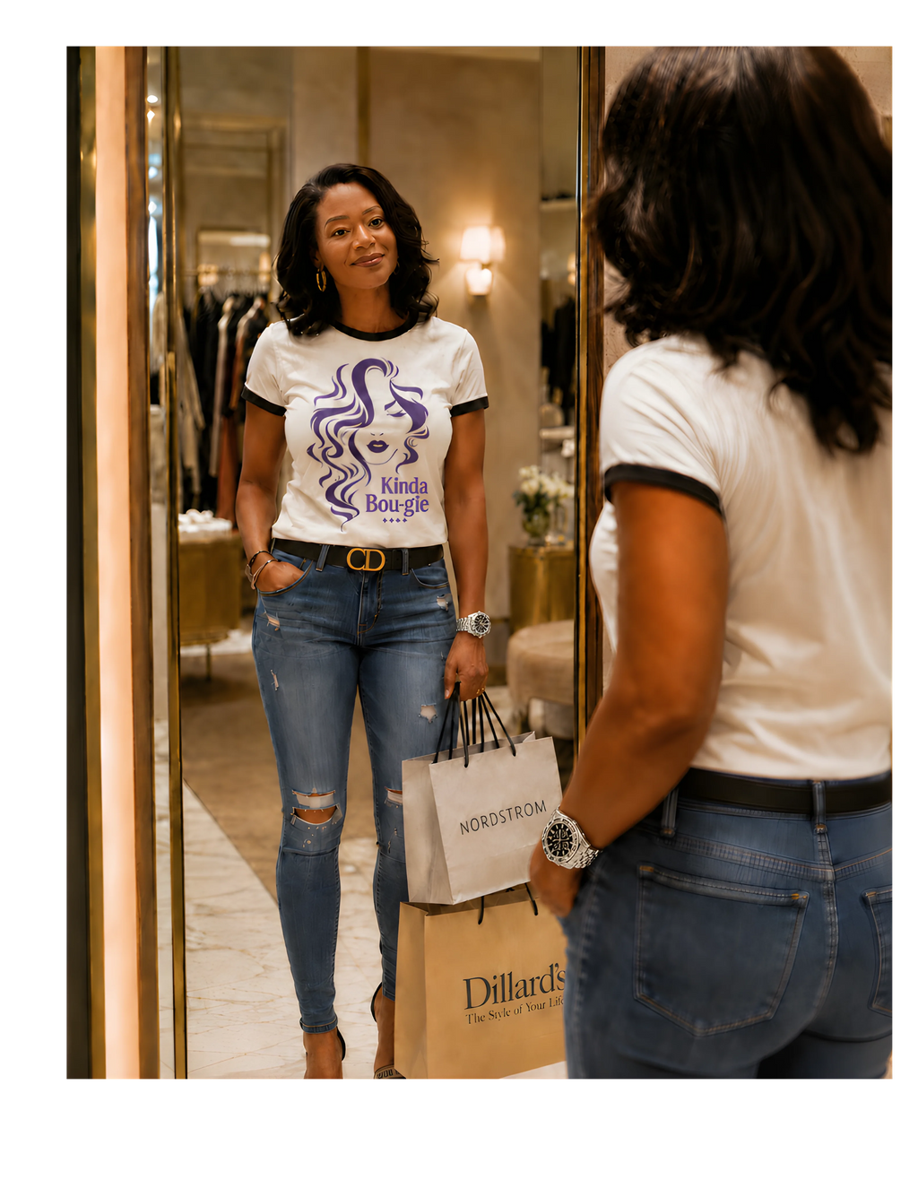 KINDA BOU-GIE WOMEN'S QUIET FLEX WHITE RINGER Tee