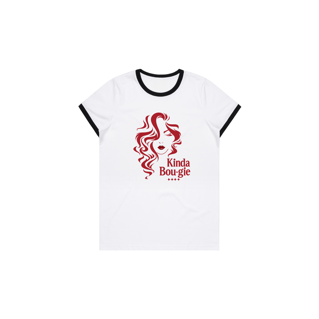 Kinda Bou-GIE QUIET FLEX WHITE RINGER Tee-WOMEN'S