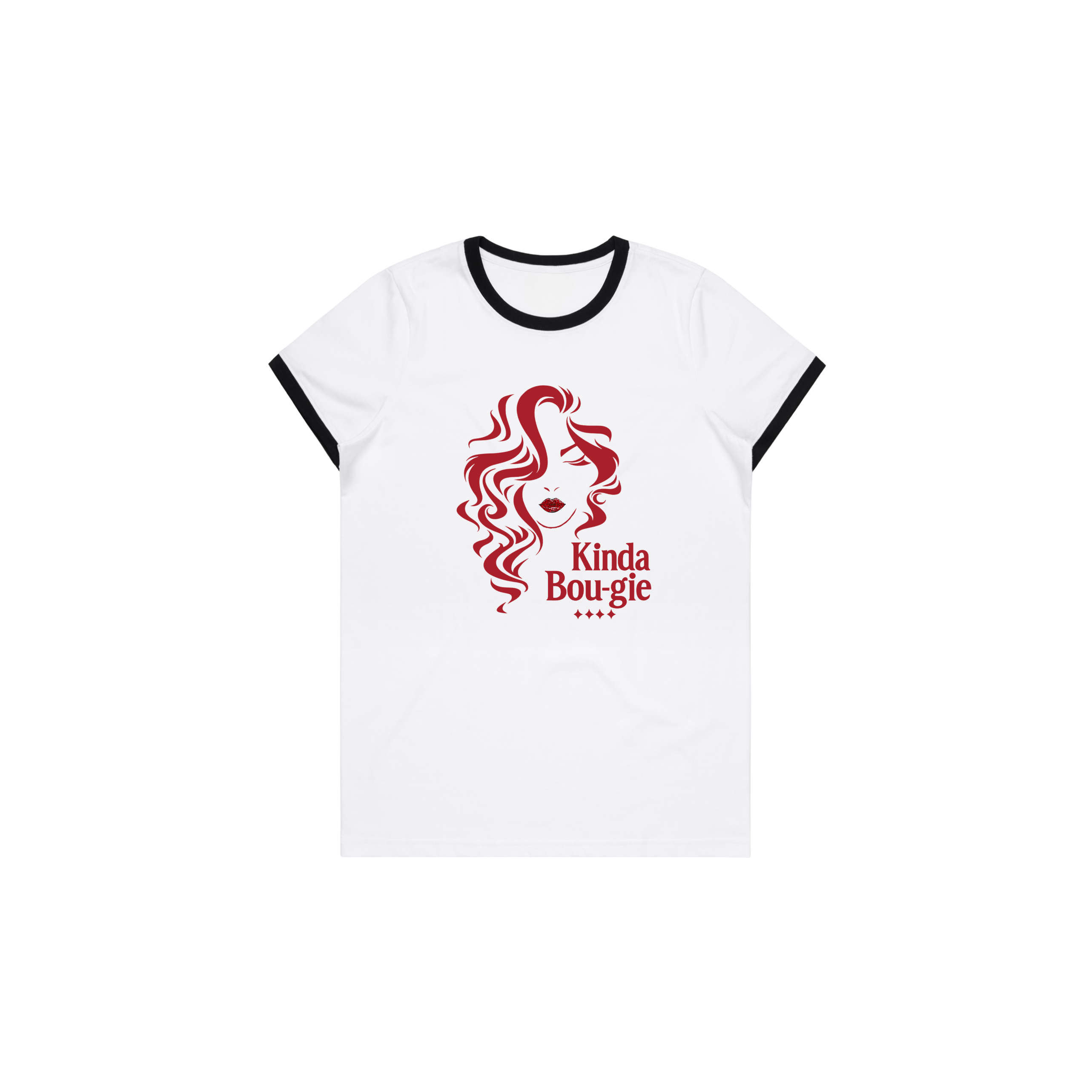 Kinda Bou-GIE QUIET FLEX WHITE RINGER Tee-WOMEN'S