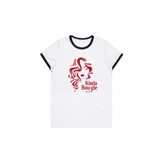 KINDA BOU-GIE WOMEN'S QUIET FLEX WHITE RINGER Tee