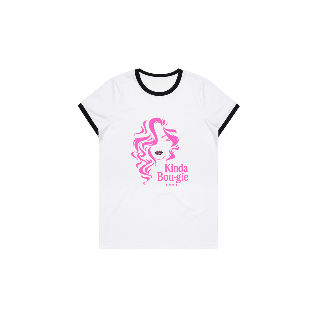 Kinda Bou-GIE QUIET FLEX WHITE RINGER Tee-WOMEN'S