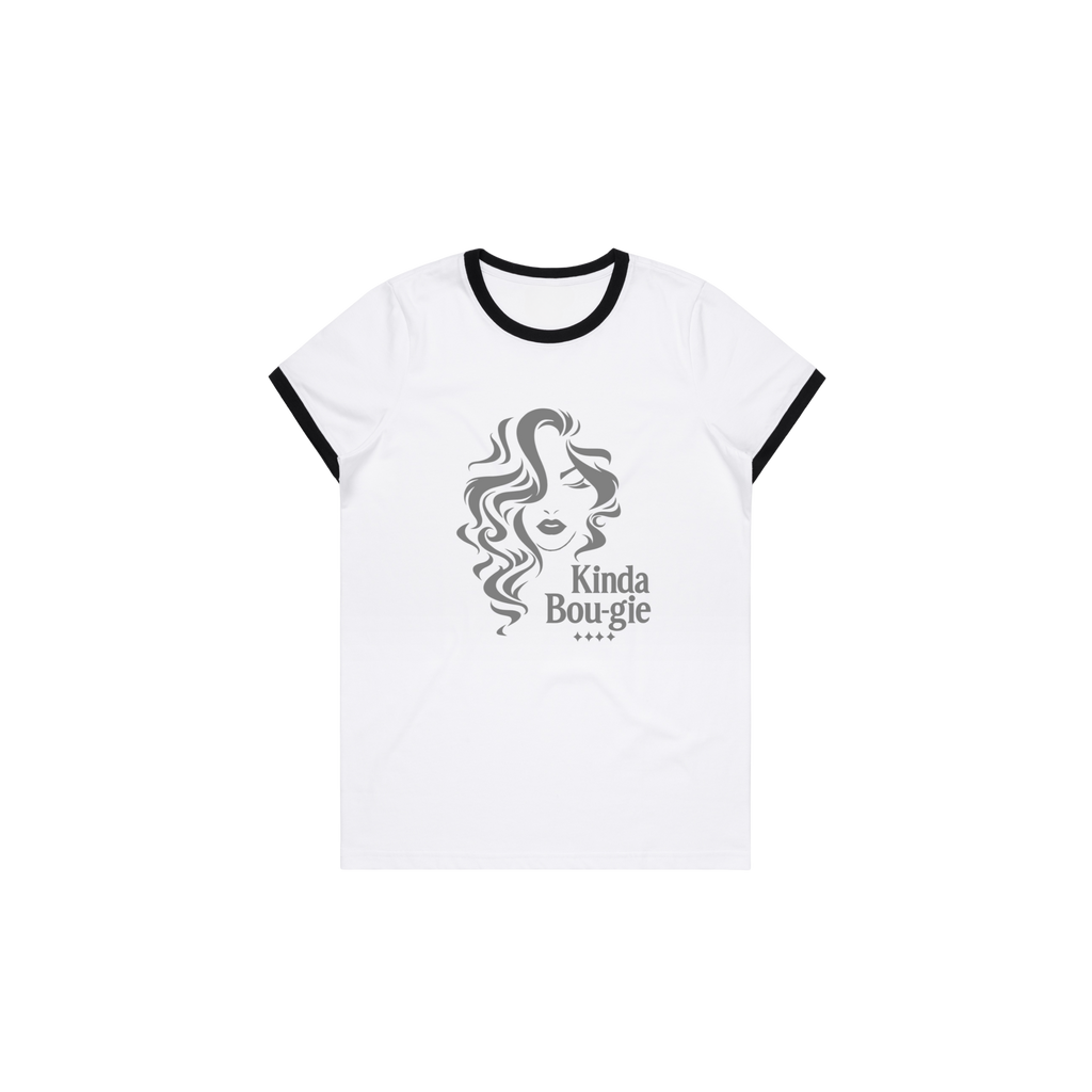 Kinda Bou-GIE QUIET FLEX WHITE RINGER Tee-WOMEN'S