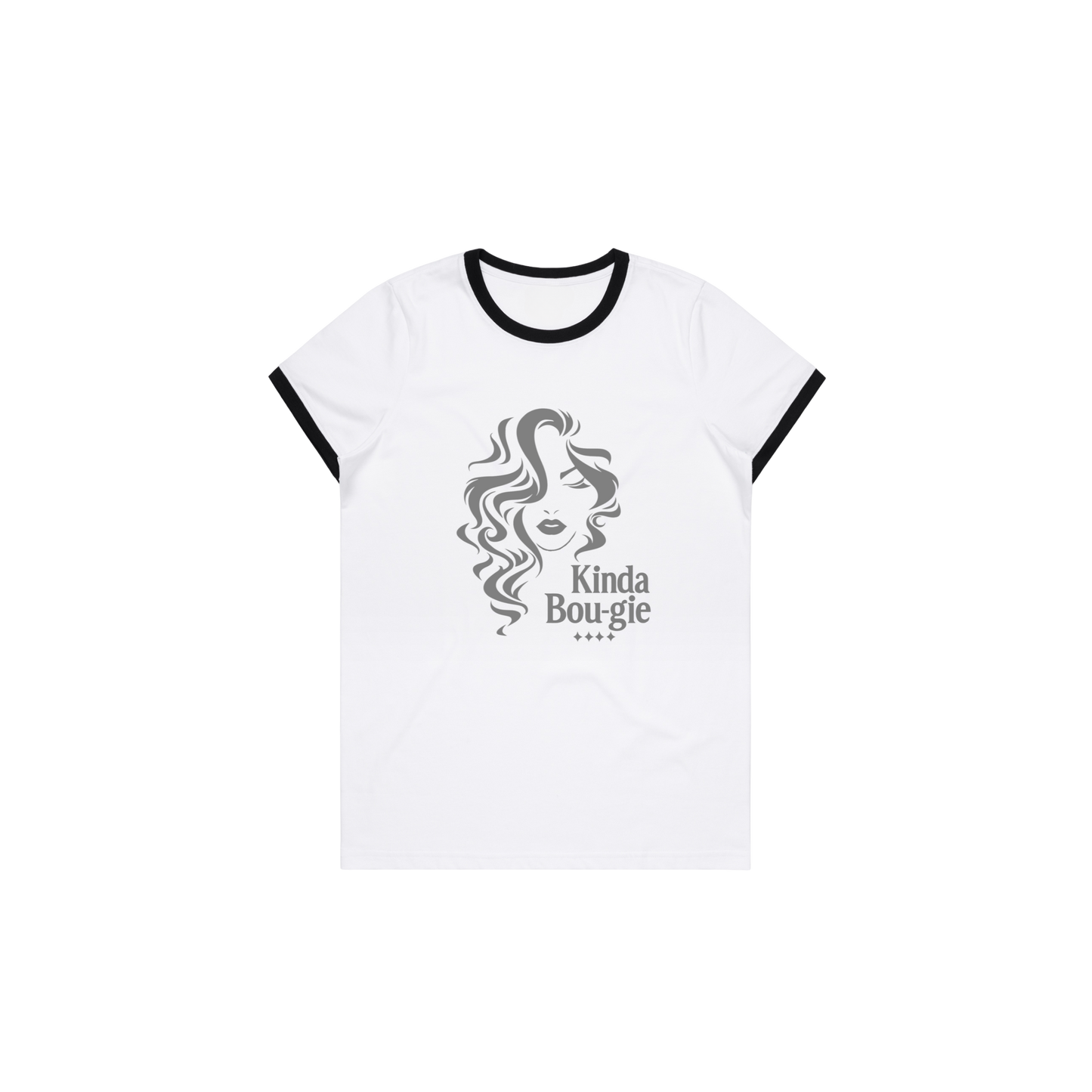 KINDA BOU-GIE WOMEN'S QUIET FLEX WHITE RINGER Tee