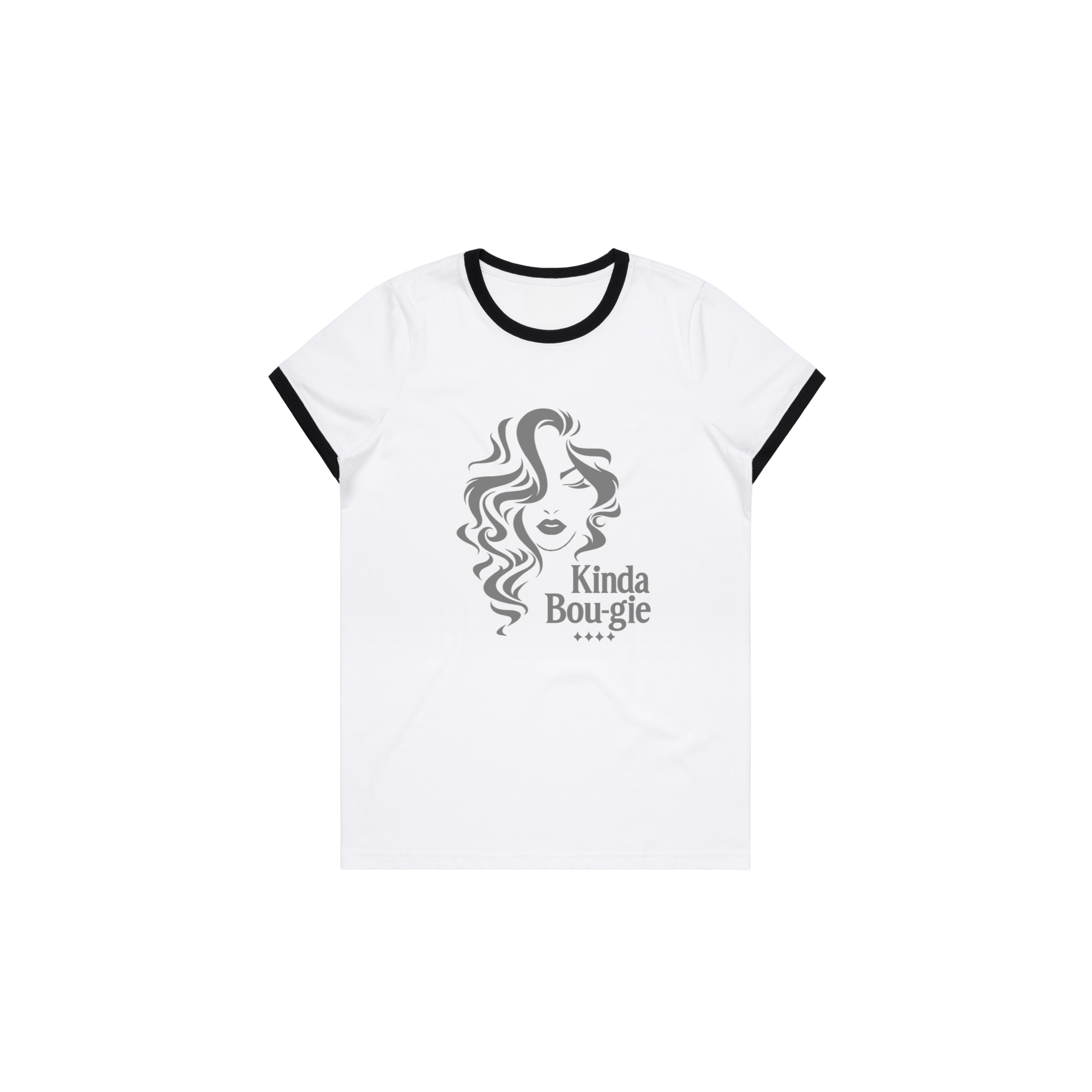 Kinda Bou-GIE QUIET FLEX WHITE RINGER Tee-WOMEN'S