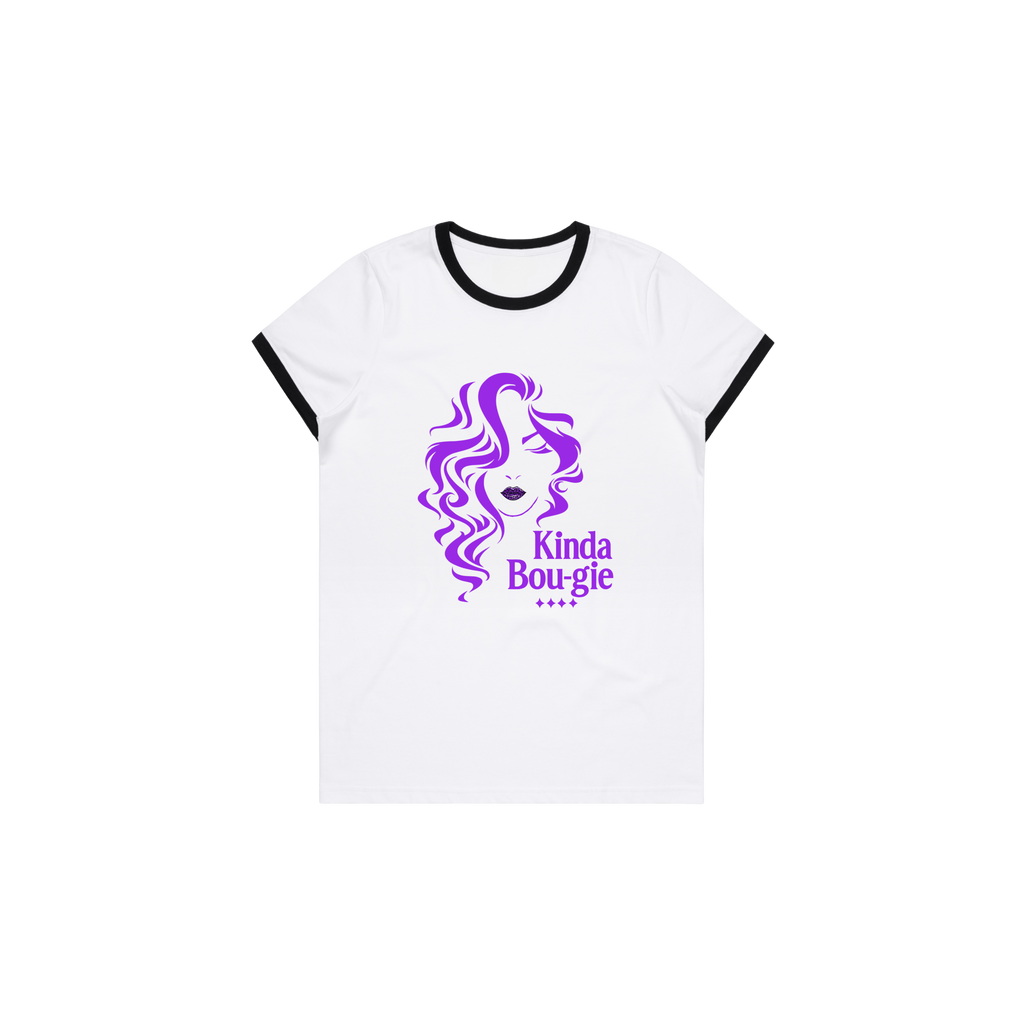Kinda Bou-GIE QUIET FLEX WHITE RINGER Tee-WOMEN'S