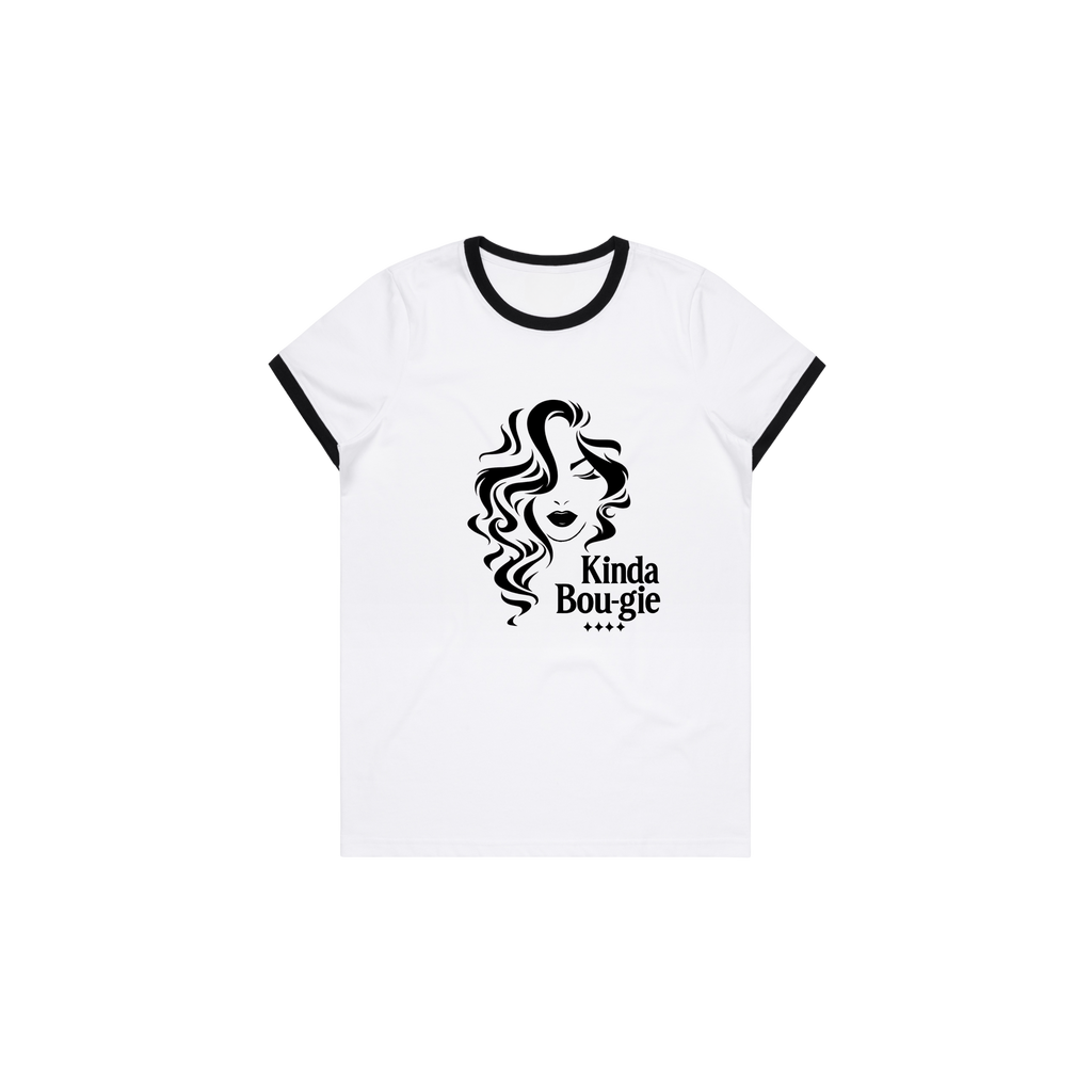 Kinda Bou-GIE QUIET FLEX WHITE RINGER Tee-WOMEN'S