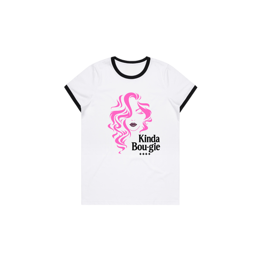 KINDA BOU-GIE WOMEN'S QUIET FLEX WHITE RINGER Tee